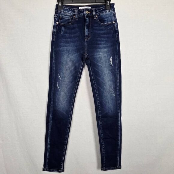 KanCan for Maurices Distressed Skinny Jeans Dark Wash 25 - Picture 3 of 9